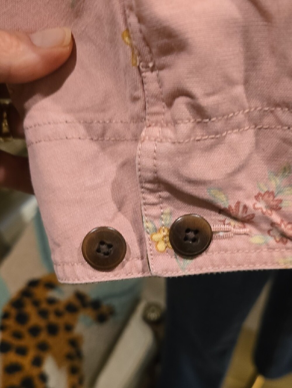 L.L. Bean Pink Floral Utility Jacket with Brown Corduroy Collar - Picture 3 of 4